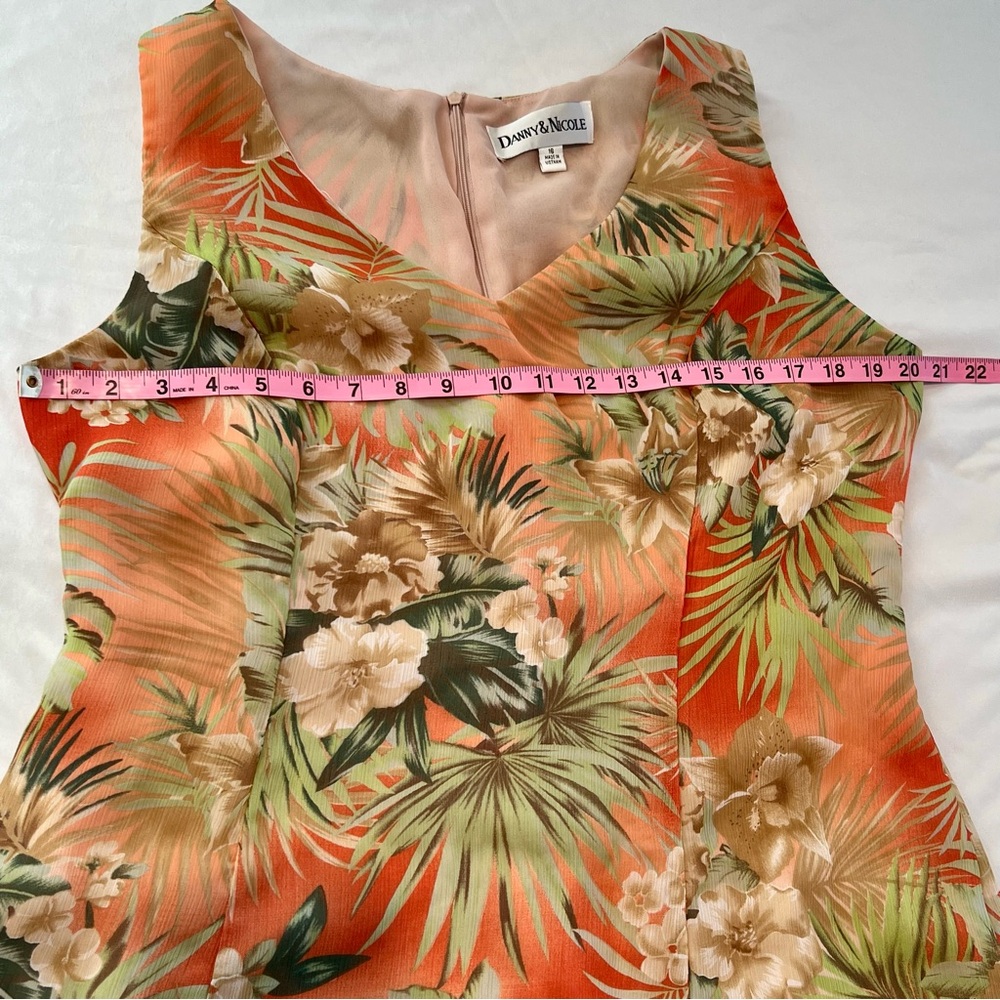 Danny & Nicole Peach Maxi Dress with Beige and Green Tropical Print Sz 16 - Picture 10 of 15